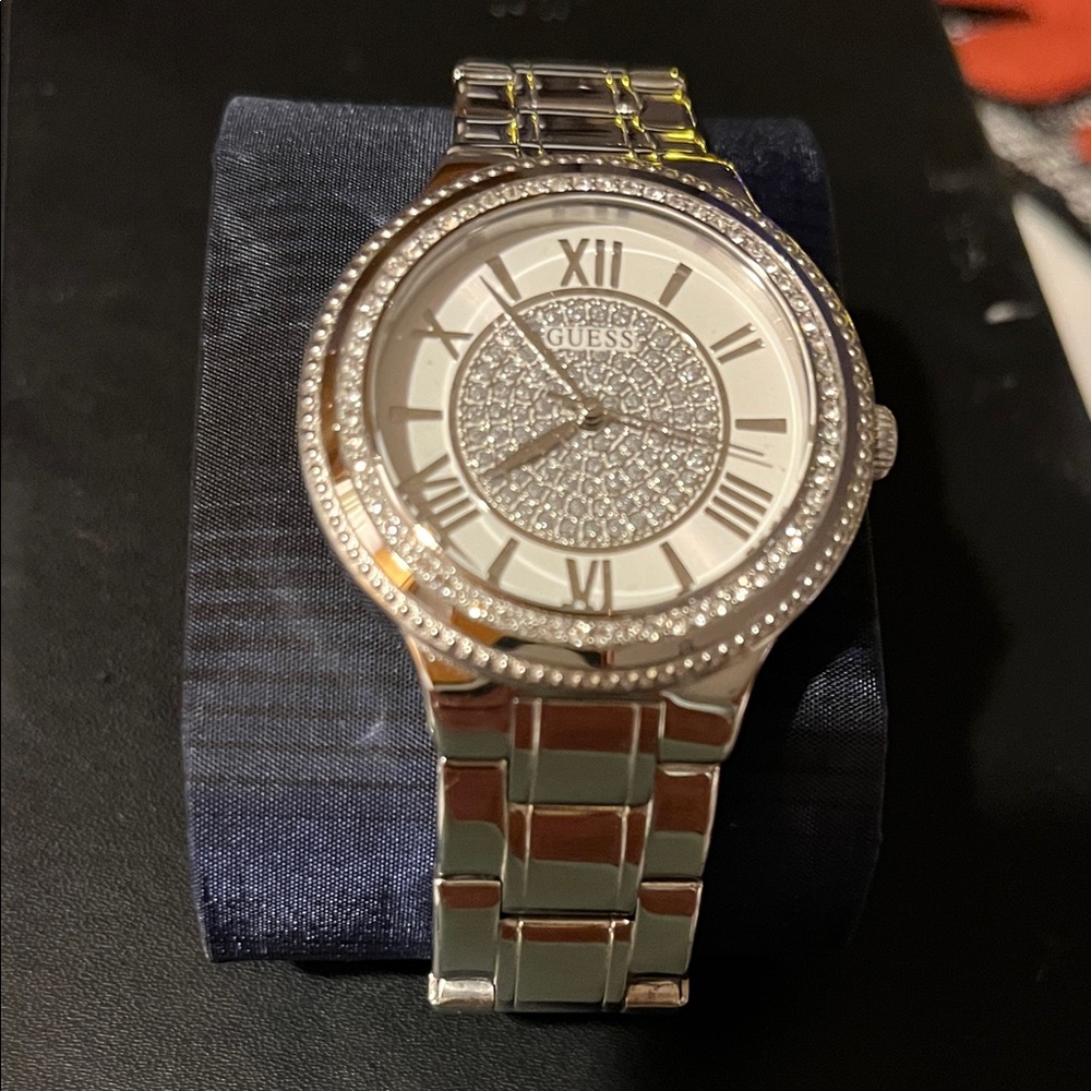 Guess Silver-Tone Watch with Crystal Details